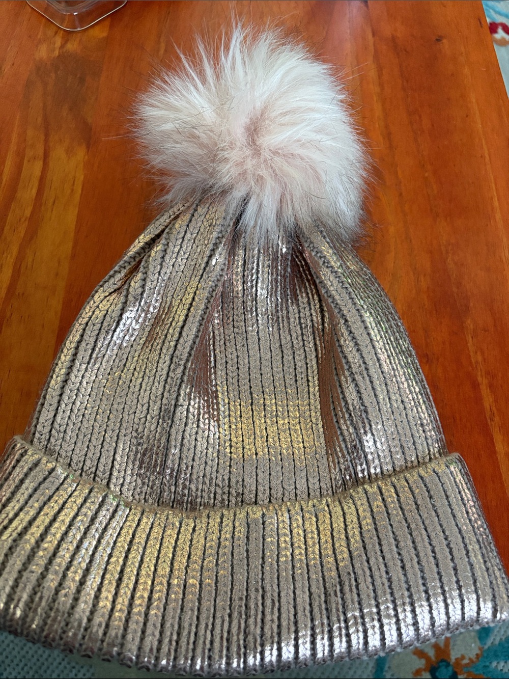 Metallic Silver Pom Pom Beanie Hat - Women Accessories